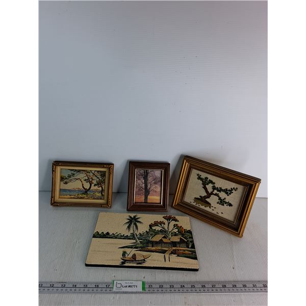 (3) Picture Frames Up To Approx  9"x7", River Side Canoe Ride Hanging Art