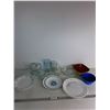 Image 1 : (2)Pyrex Measuring Cups, (5)Ceramic Plates Up To Approx10", (3)Cups Up To 6.5",(3) Plastic Bowls