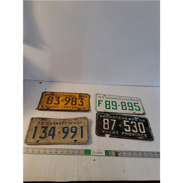 (4) Saskatchewan License Plates '56-'72