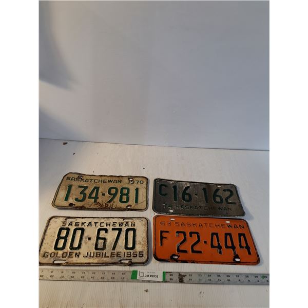 (4) Saskatchewan License Plates '55-'74