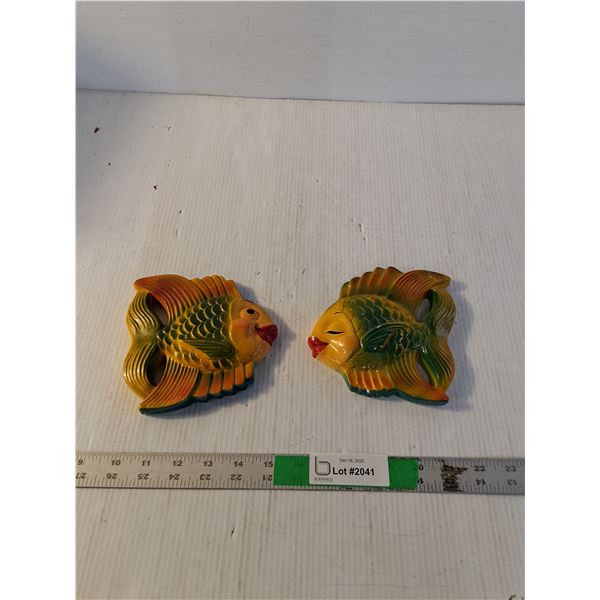 Miller Studios Chalkware Kissing Fish Wall Plaques