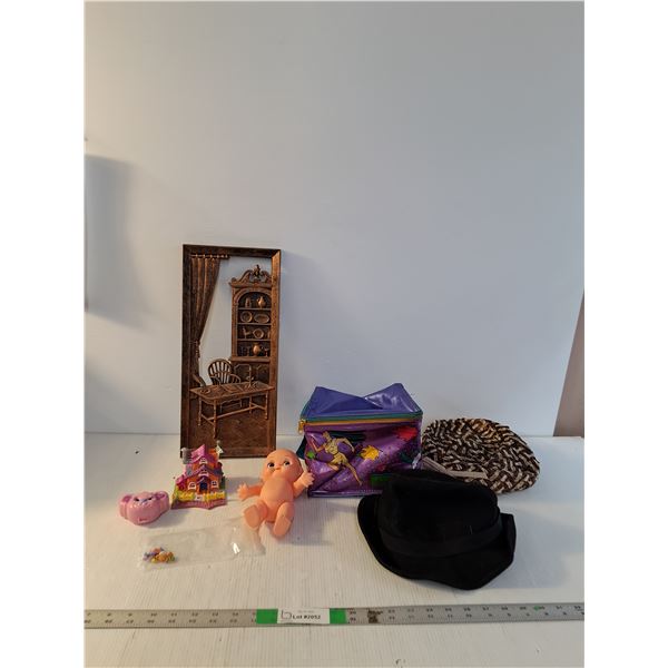 Kids Toy House, Rubber Baby, Plastic Lunchkit,(2) Hats, etc