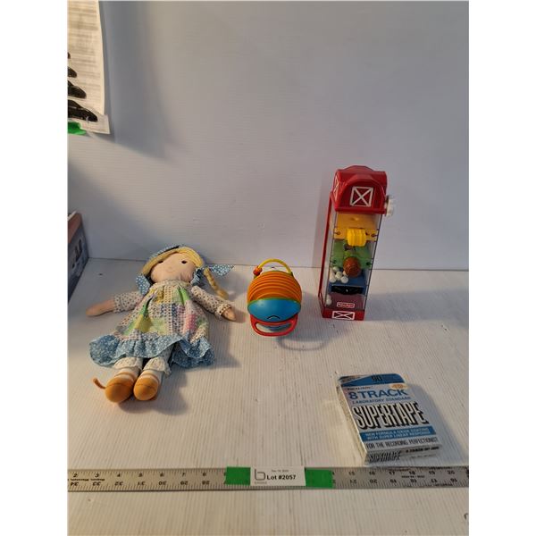 Vintage Style Rag Doll,(2) Baby Toys, 8 Track Recording Tape