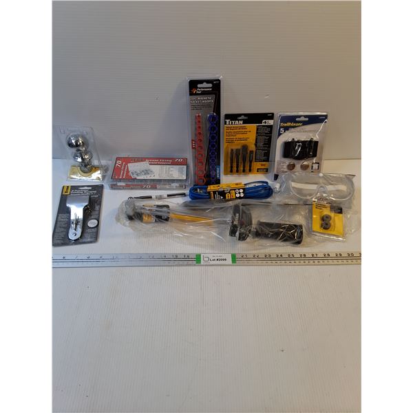 NOS Tool Lot-Torque Wrench Grease Fitting Assortment,1 7/8" Trailer Hitch Ball,LED Cap Light and mor