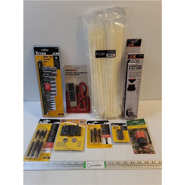 NOS Tool Lot-13 PC.Socket Set,Battery&Alternator Voltage Tester,Cable Ties(100Pcs) and more in pictu