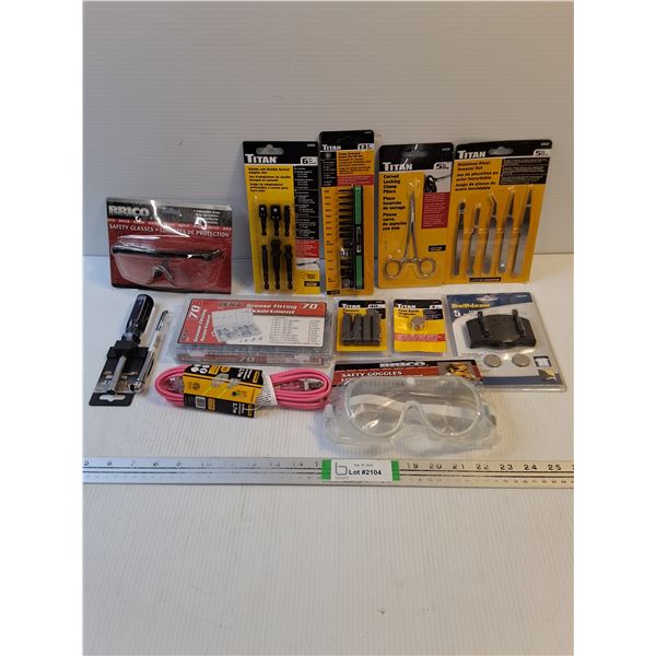 NOS Tool Lot-Safety GlassesTweezer Set,Curved Locking Clamp Pliers and more in pictures