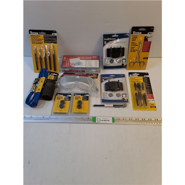 NOS Tool Lot-LED Cap Light,Extension Cord,Grease Fitting Ass't, and more in pictures