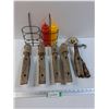 Image 1 : (5) Glass Insulator Posts w/Four Insulators, Condiment Carriers, Shoe Studs, Misc