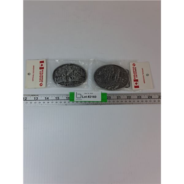 (2) Calgary Stampede Themed Metal Belt Buckles- 1993, 1996- Appear New