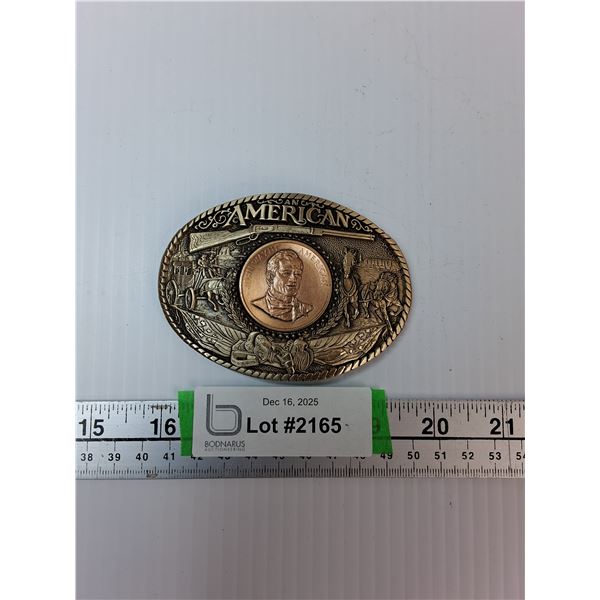 Brass Belt Buckle- American, John Wayne Themed