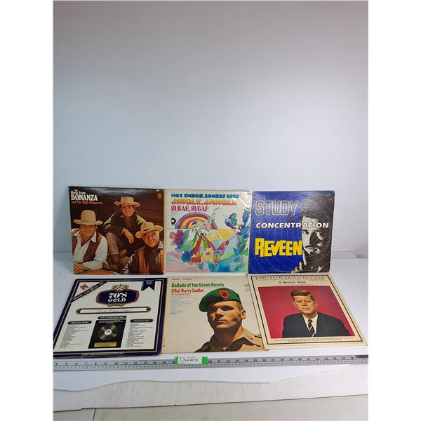 (6)Records-JFK Memorial Album, Ballads Of The Green Berets, 70's Gold, Bonanza & The High Chaparral,