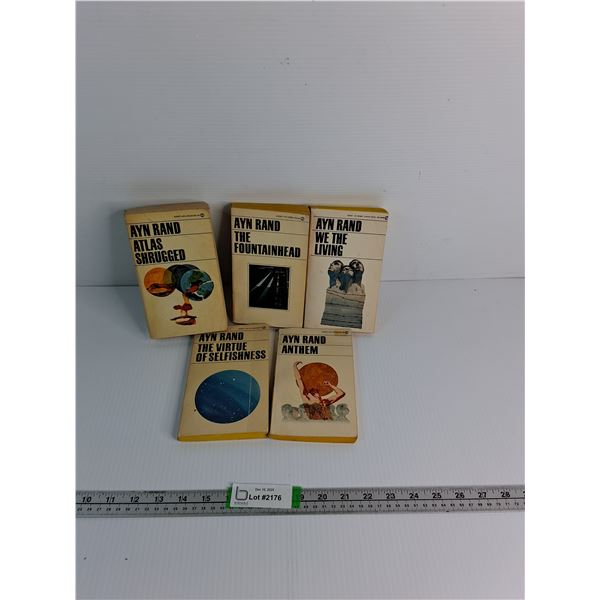 (5) Ayn Rand Books- Shrugged, The Fountainhead, We The Living, The Virtue Of Selfishness, Anthem