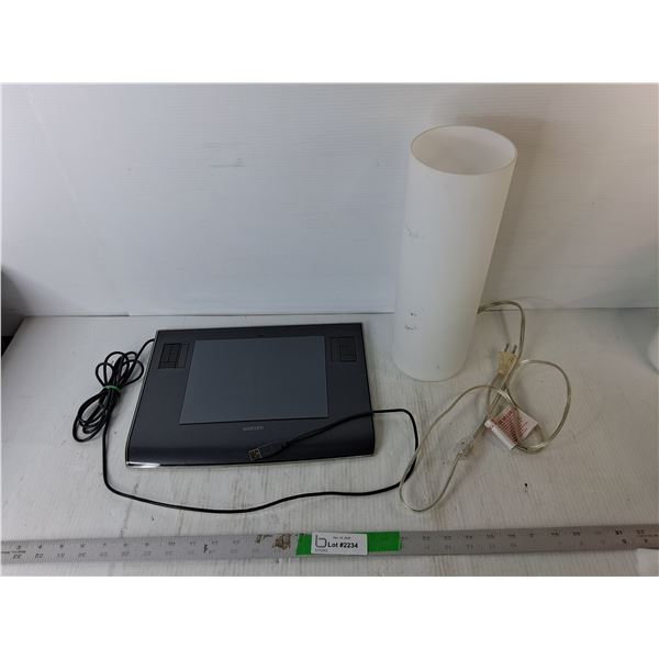 Glass Table Lamp 14"- Powers On & Wacom PTZ-630 Drawing Tablet- As Is