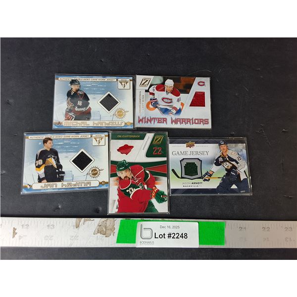 (5) NHL Cards with Jersey Fabric- Jason Arnott, Andrei Kostitsyn, Cal Clutterbuck, Misc. Cannot A