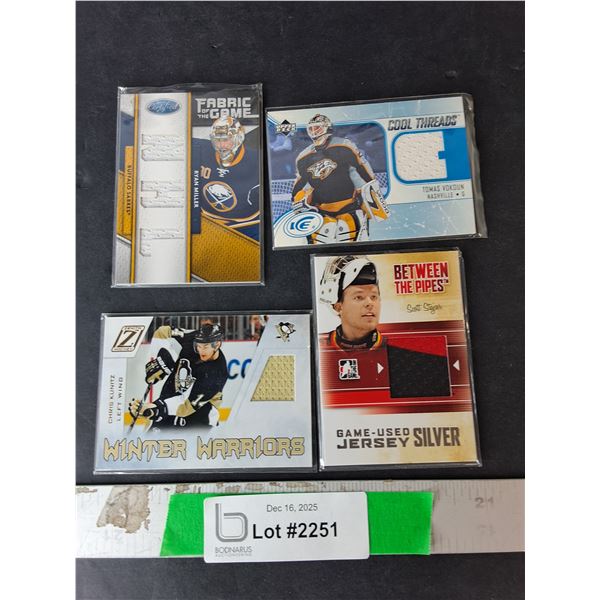 (4) NHL Cards with Jersey Material- Chris Kunitz, Ryan Miller, Scott Stajcer, Misc. Cannot Authen