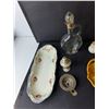 Image 3 : Glass Decanter 9.5", Ceramic Tray, Salt & Pepper Shakers, Misc.