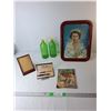 Image 1 : Queen Elizabeth Tray 16" x 12", Fountain Pen, (2) Vintage Glass Bottles, Misc.