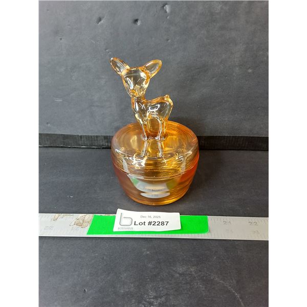Amber Glass Deer Trinket Dish 6"