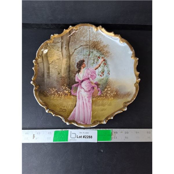 Decorative Glass Plate- Lady Picking Fruit 10.5"