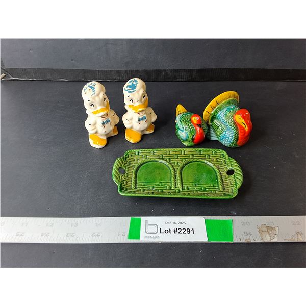 (2) Sets of Ceramic Salt & Pepper Shakers- Turkey & Donald Duck