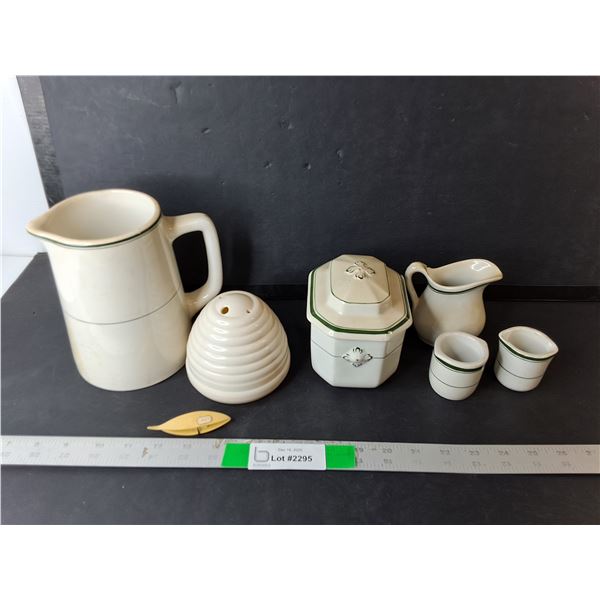 Ceramic Dish Set- Creamer, Pitcher 7", Sugar Bowl, Misc.