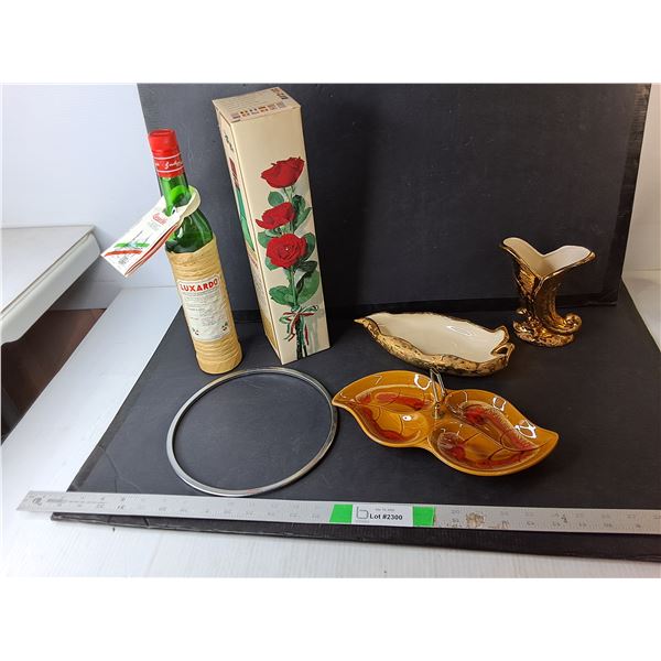 Ceramic Trinket Dishes, Vase, Vintage Wine Bottle