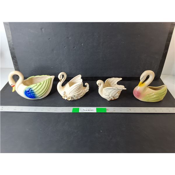 (4) Ceramic Swan Planters