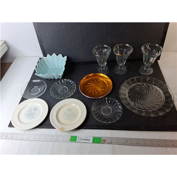 (3) Milkshake Glasses, Decorative Plates & Bowl