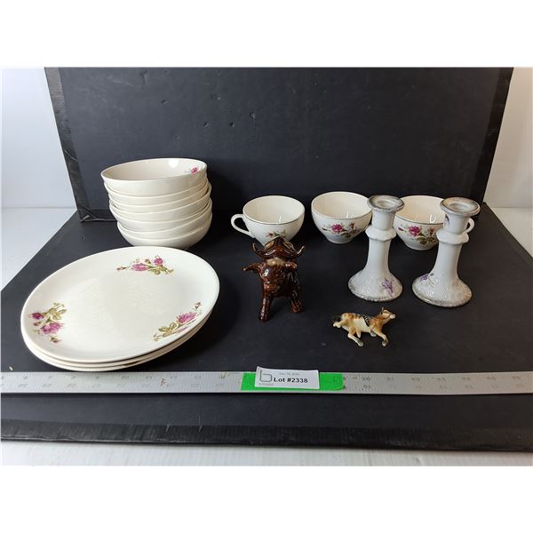 Earthenware Dish Set, Candleholders, Bull Figurine