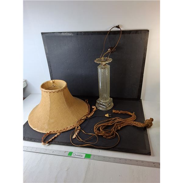 Glass Lamp with Fabric Shade- Powers On/As Is- No Bulb 23.5" - PICK UP ONLY