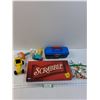 Image 1 : Lot: Scrabble (As Is), Childrens Toys, Plastic Childrens Rings, Misc