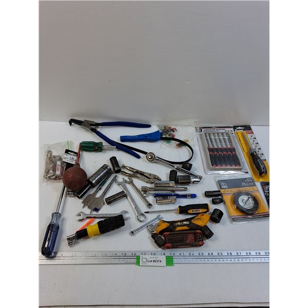 Tool Lot: Wrenches, Carb Screwdriver Set, Wire Wheel, Misc