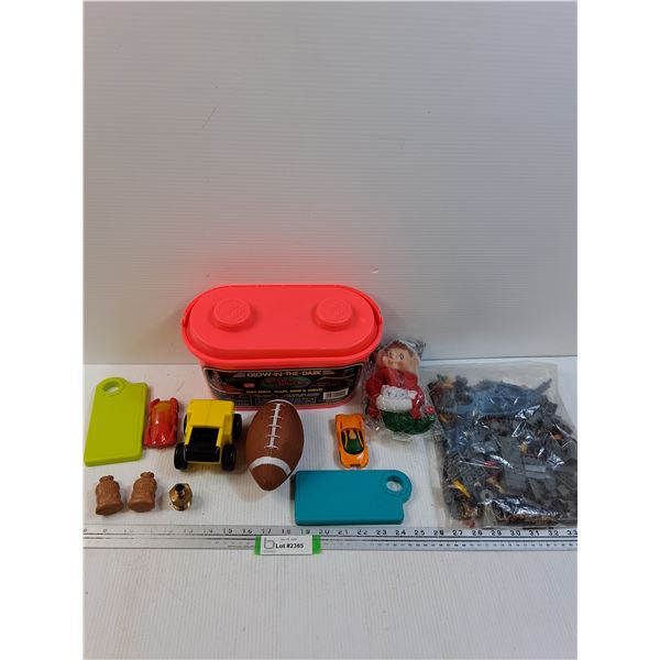 Lot: Glow Blocks Set, Building Blocks, Elf, Plastic Toy Cars, Misc