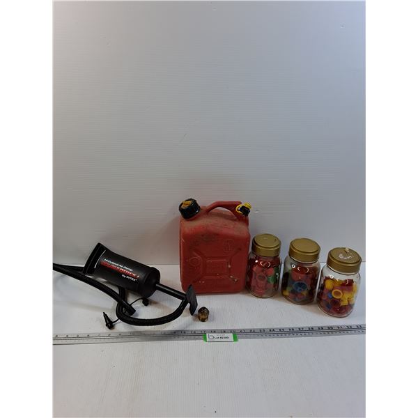 Lot: One Gallon Jerry Can, Air Pump, Hydraulic Caps - Various