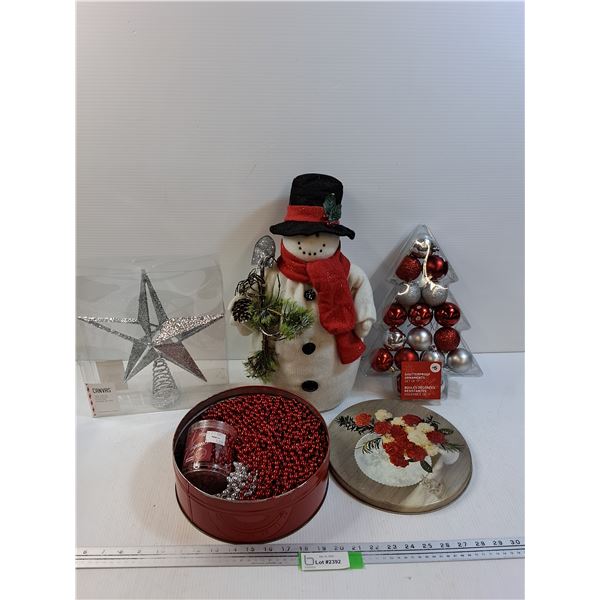Christmas Lot: Snowmen, Ornaments, Bead Garlands, Tree Topper Star