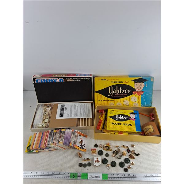 1990-1991 Pro Set & Score Hockey Cards, Canada Lapel Pins, Uniform Buttons, Yahtzee & Ginny O Games