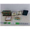 Image 1 : Ceramic Creamer & Sugar Set, Vintage Prince Albert, Herb Tea Tins, Ornate Decorative Box