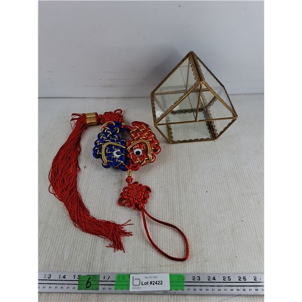 Glass & Brass Geometric Dislpay Terrarium, Chinese Decorative Knot Tassel