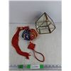 Image 1 : Glass & Brass Geometric Dislpay Terrarium, Chinese Decorative Knot Tassel