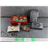 Image 1 : Beaded Lipstick Holder, Jewelry Box, (2) Retro Nikon & Keystone Film Cameras - As Is