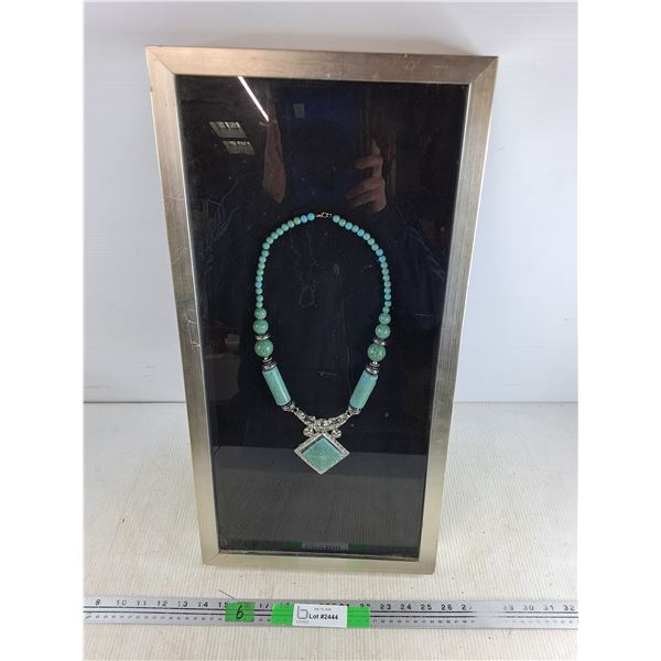 Framed Turquoise Statement Necklace in Shadow Box 33" x 12" x 2"