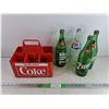 Image 1 : Vintage Coca Cola 6 Bottle Caddy, Vintage 750ml 7UP and Pepsi Cola Glass Bottles
