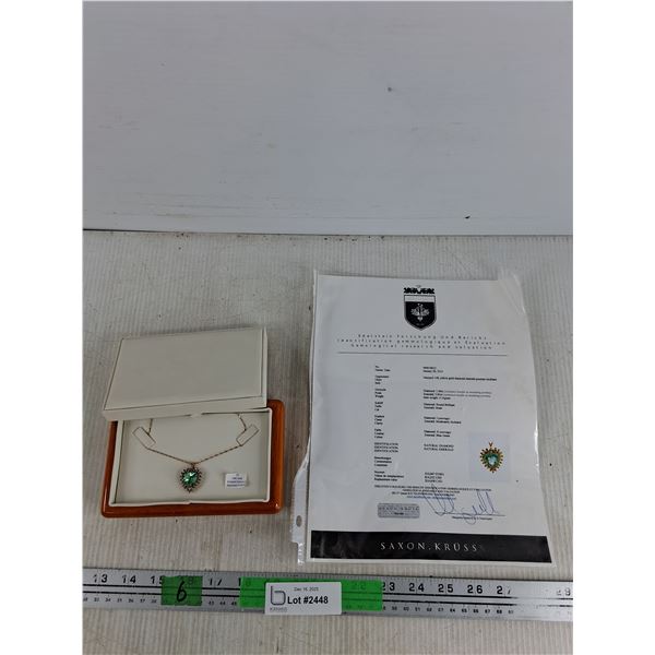 ^Stamped 14k Yellow Gold Diamond Emerald Pendant Necklace, Comes with a Jewelry Appraisal Letter