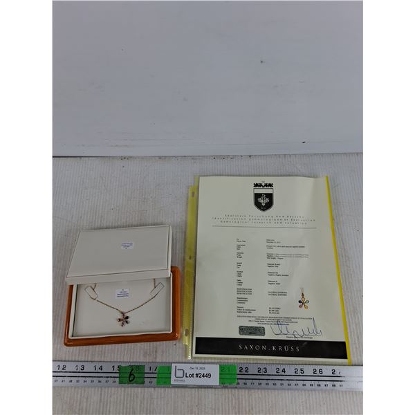 ^Stamped 14k Yellow Gold Diamond Sapphire Pendant Necklace, Comes with a Jewelry Appraisal Letter