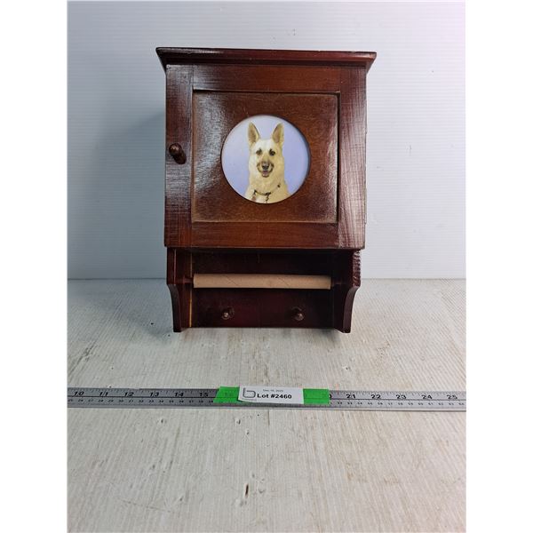 Wall-mounted Paper Roll Holder With Storage Cabinet With A Picture Of A Dog