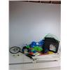 Image 1 : Various Games Supplies- (2)Badminton Ratchets, (4)Toy Horse Shoes, Frisbee, Net Setup Kit, (4) Lawn 