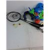 Image 2 : Various Games Supplies- (2)Badminton Ratchets, (4)Toy Horse Shoes, Frisbee, Net Setup Kit, (4) Lawn 
