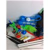 Image 4 : Various Games Supplies- (2)Badminton Ratchets, (4)Toy Horse Shoes, Frisbee, Net Setup Kit, (4) Lawn 