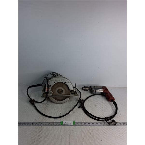 Skilsaw Corded Ball Bearing Saw 7 1/4" Blade, Milwaukee Corded Electric Drill- Power On