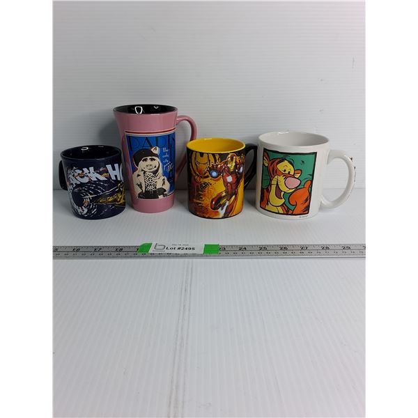 (4) Mugs Up to 6"- Black Hole, Paris, Iron Man, Tigger Themed